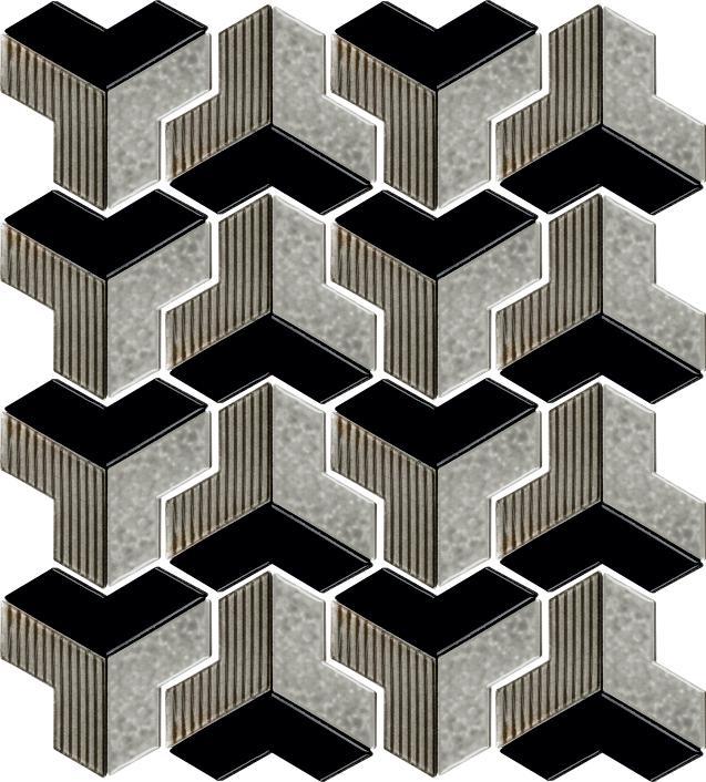 Glossy Finish Multi Gloss 3D Boomerang Ceramic tile 300x341 mm