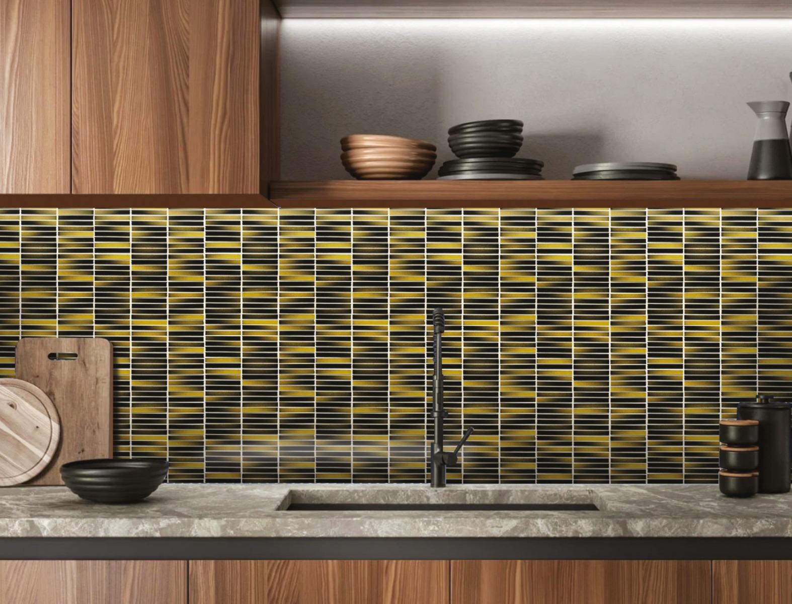 Glossy Finish Mustard Gloss 3D Stacked Bone Ceramic tile 285x300 mm