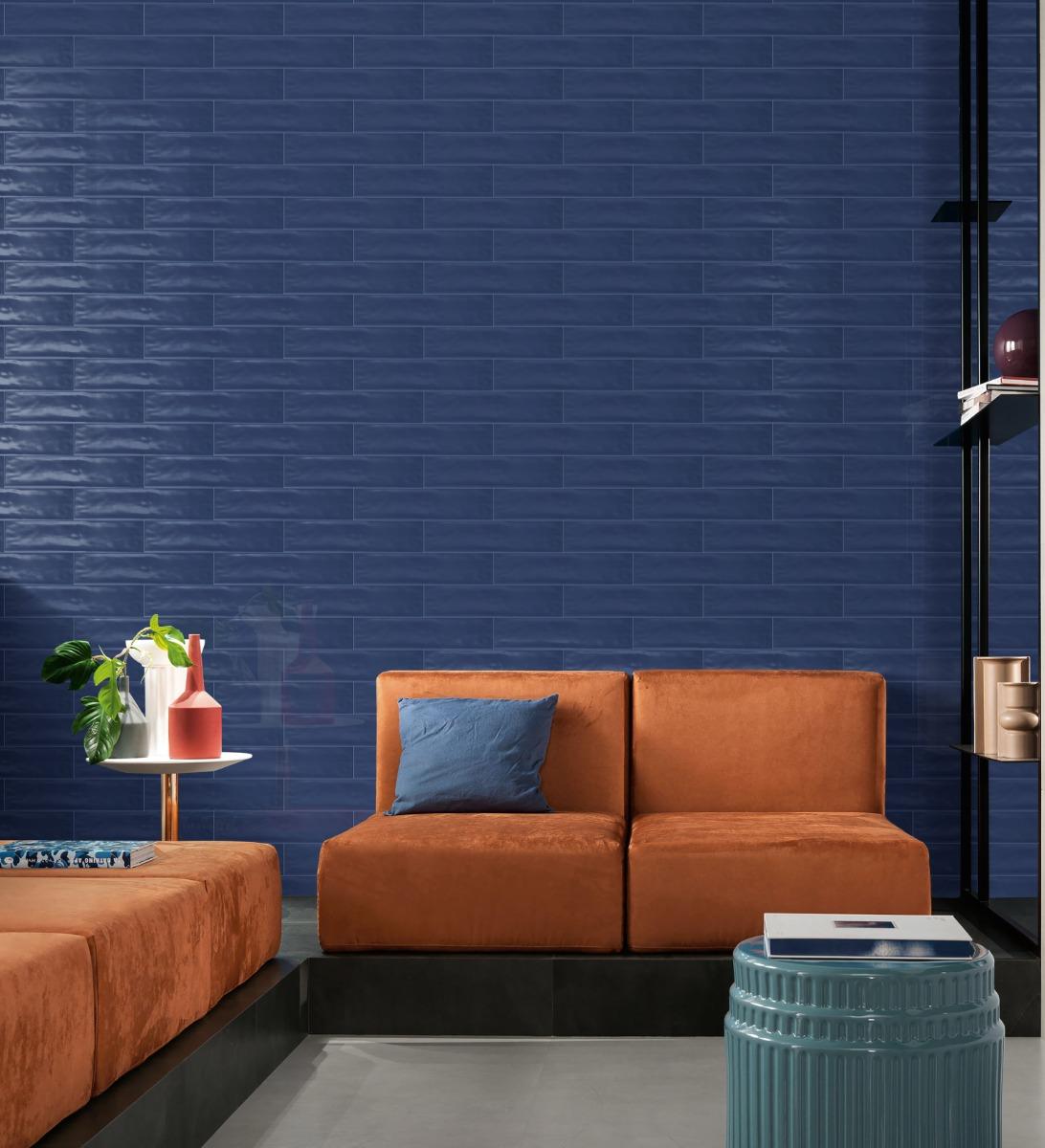 Glossy Finish Navy Blue Gloss Cloudy Subway Ceramic tile 75x300 mm