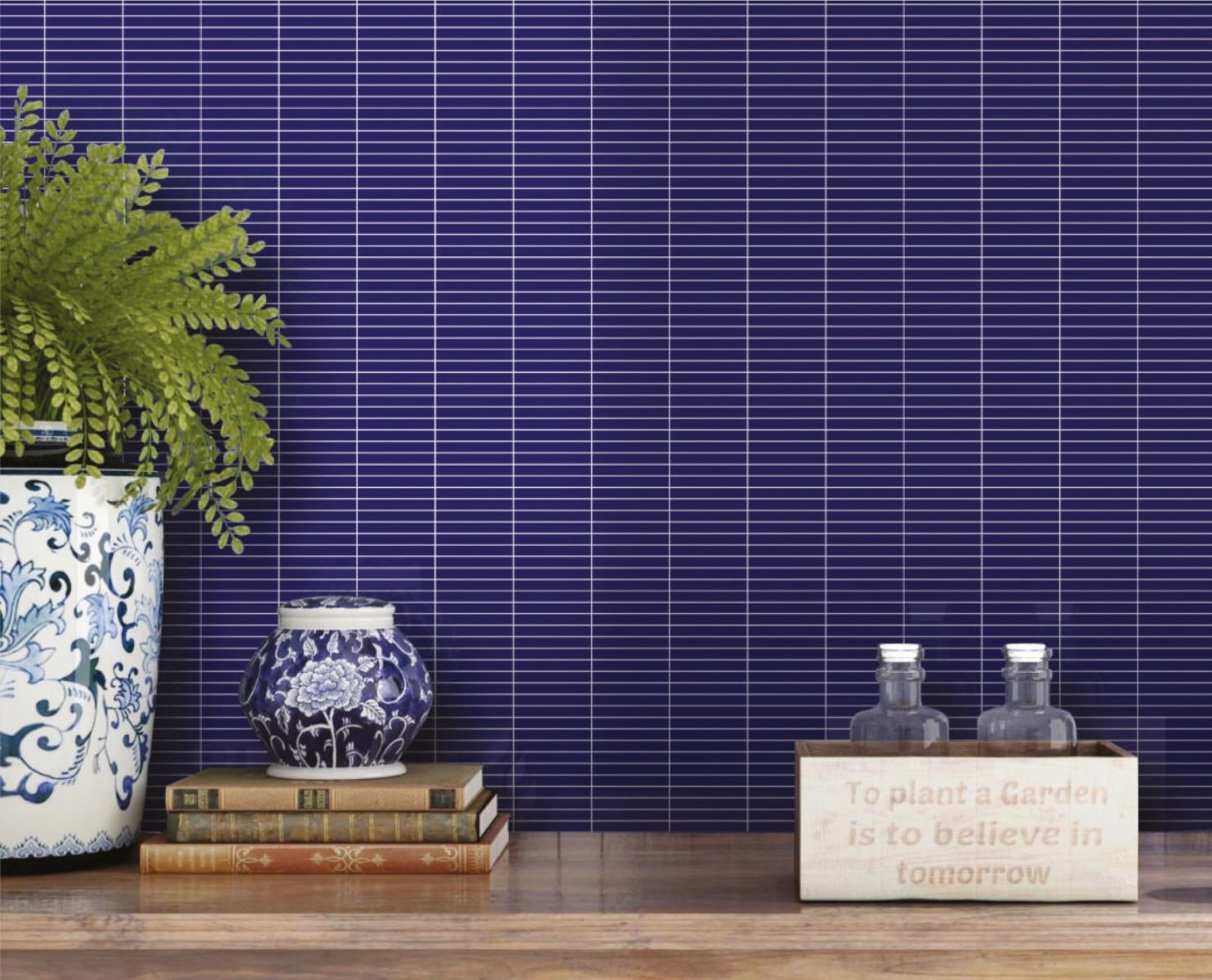 Glossy Finish Navy Blue Gloss Stacked Bone Ceramic tile 285x300 mm