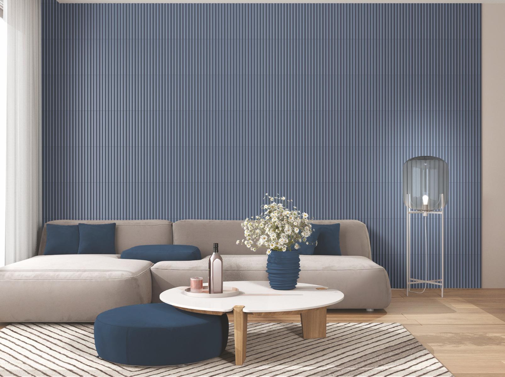 Matte Finish Navy Blue Matte Bamboo Flutes Subway Ceramic tile 75x300 mm