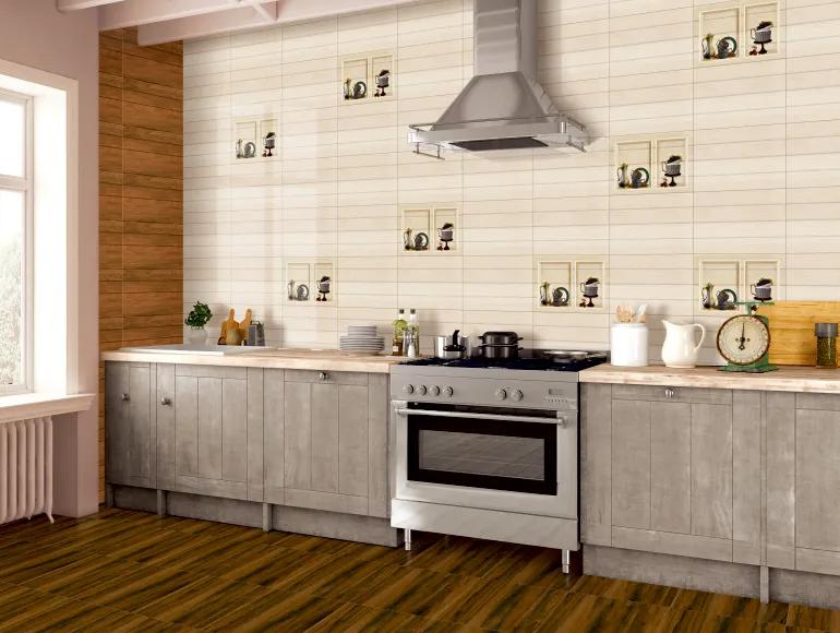 Glossy Finish ODG Grove Strip Wood Beige Ceramic tile 300x450 mm