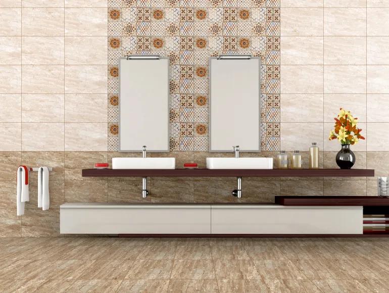 Glossy Finish ODG Travertine Brown DK Ceramic tile 300x450 mm