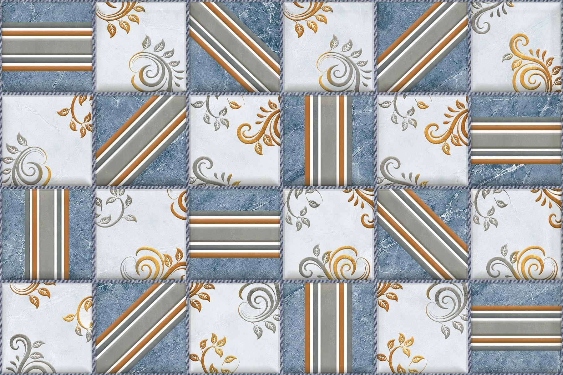 Glossy Finish OHG Azul Mosaic Lines Floral HL Ceramic tile 300x450 mm