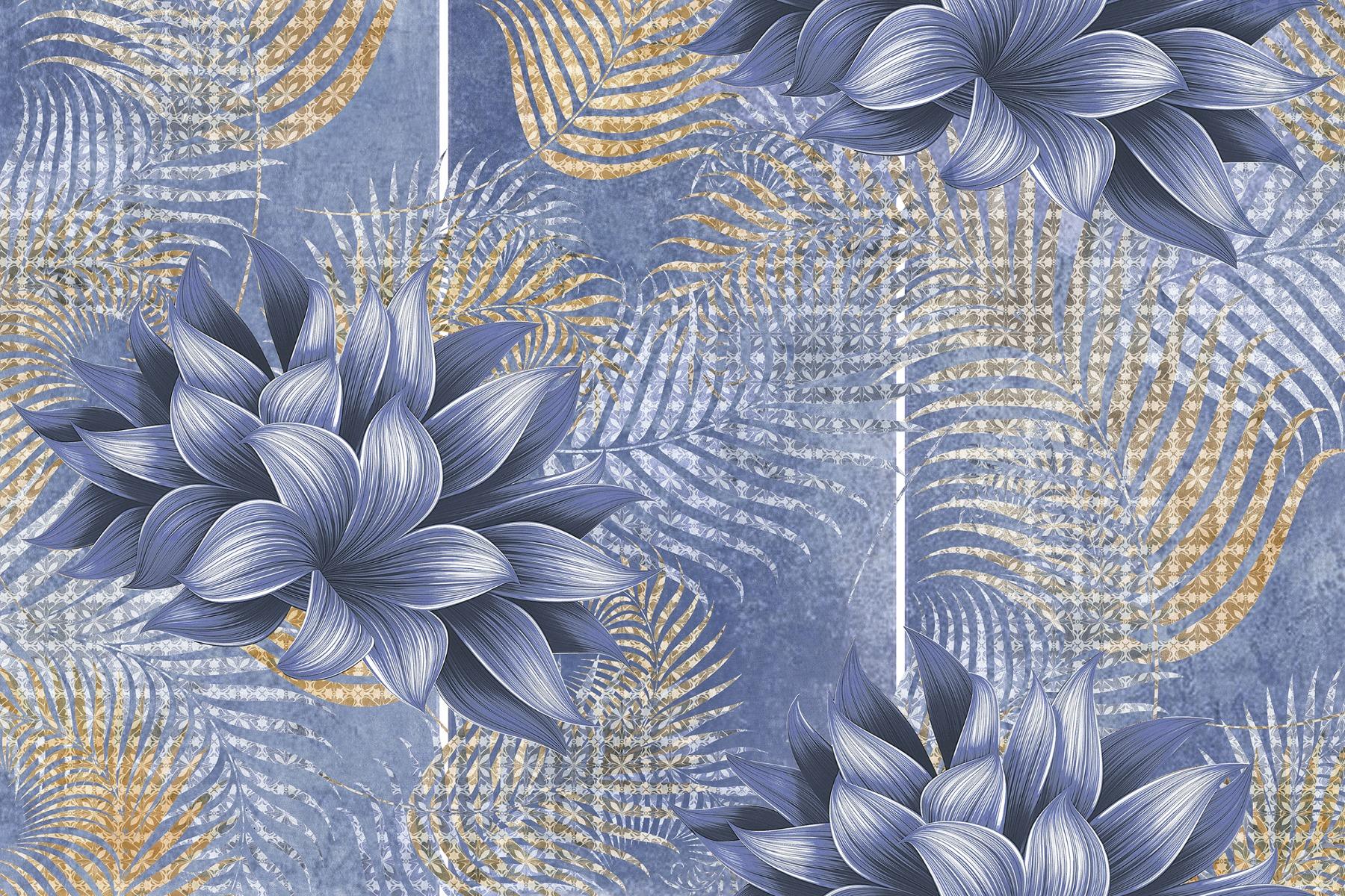 Glossy Finish OHG Blue Cloudy Botanical Leaf HL Ceramic tile 300x450 mm