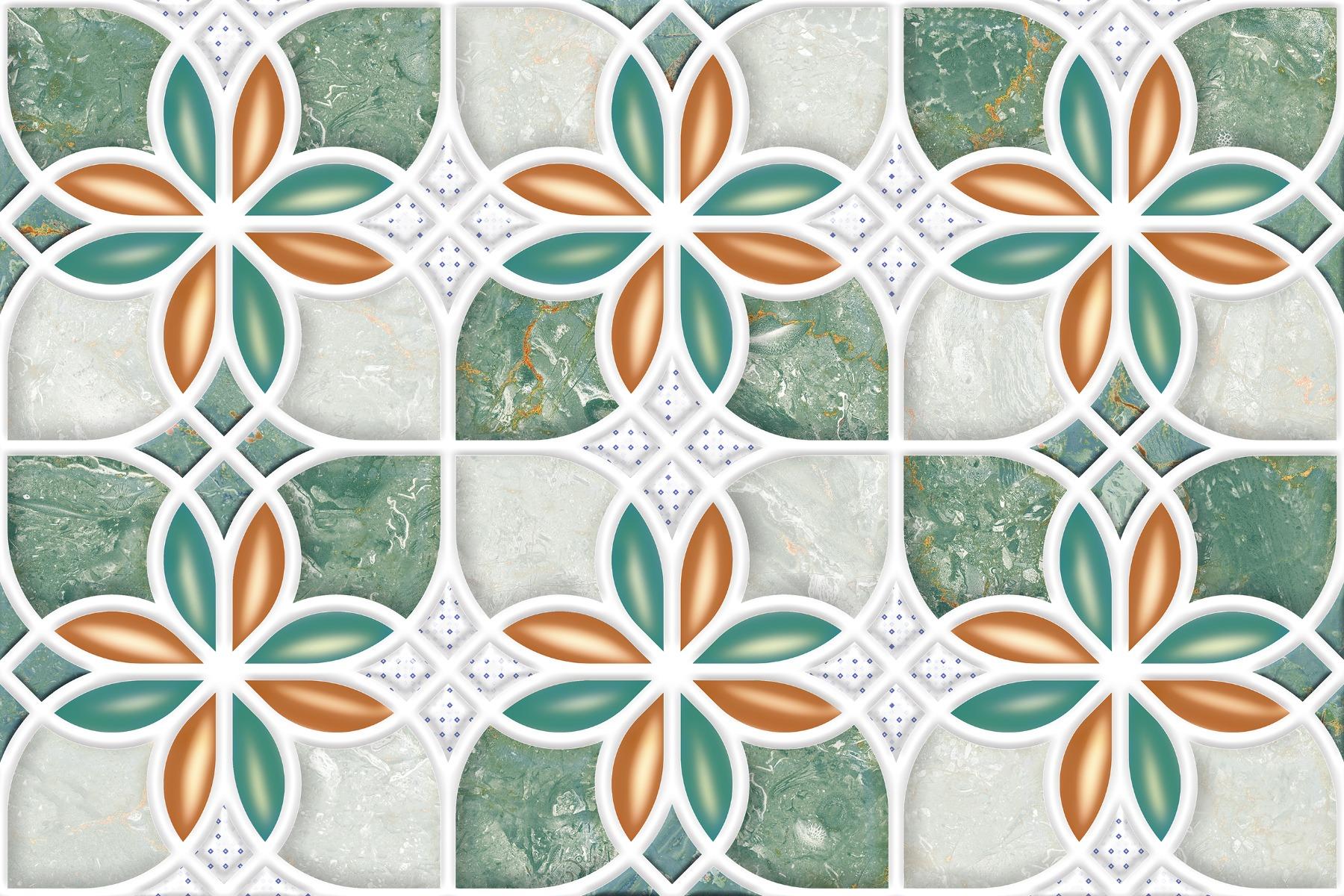 Glossy Finish OHG Green Multi Breccia Petals HL Ceramic tile 300x450 mm