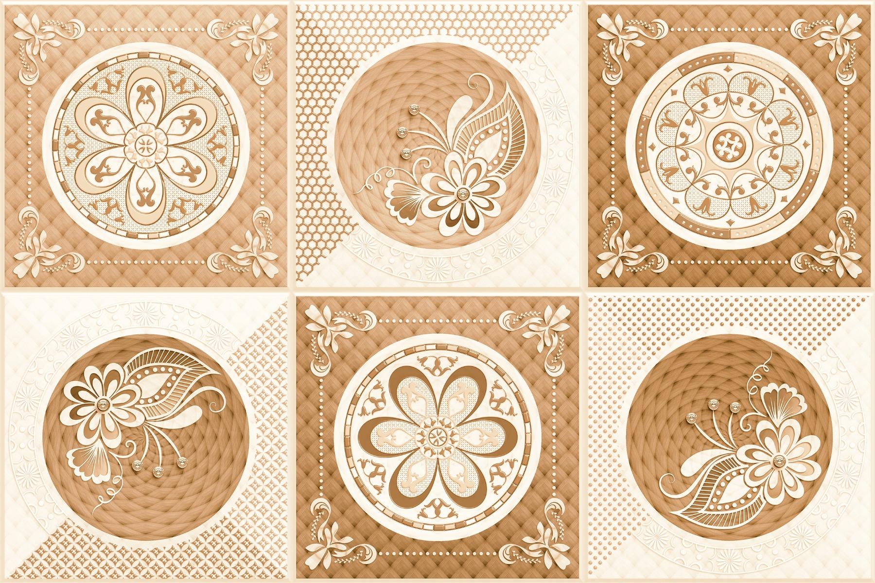 Glossy Finish OHG Jute Disc Floral Art HL Ceramic tile 300x450 mm