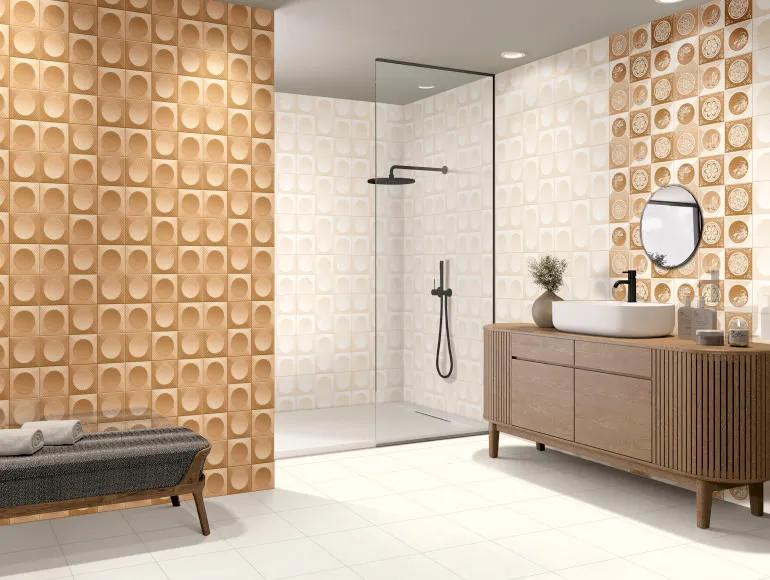 Glossy Finish ODG Beige Jute Disc Ceramic tile 300x450 mm