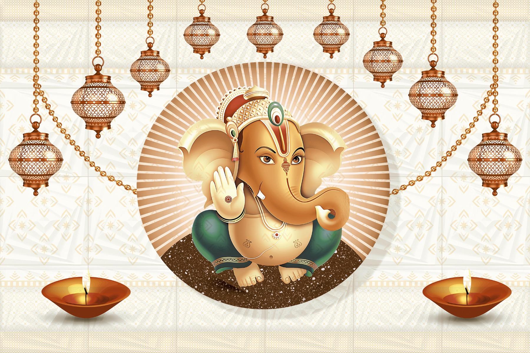 Glossy Finish OHG Mosaic Lord Ganesha HL Ceramic tile 300x450 mm