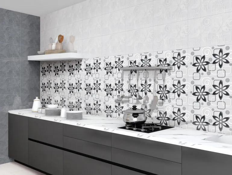 Glossy Finish ODG Silver Armani Petals Ceramic tile 300x450 mm