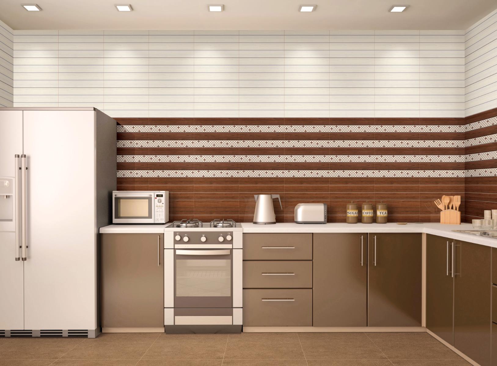 Glossy Finish ODG Walnut Strip Wood Brown Ceramic tile 300x450 mm