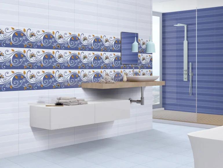 Glossy Finish ODG Blue DK Strips Lines Ceramic tile 300x450 mm