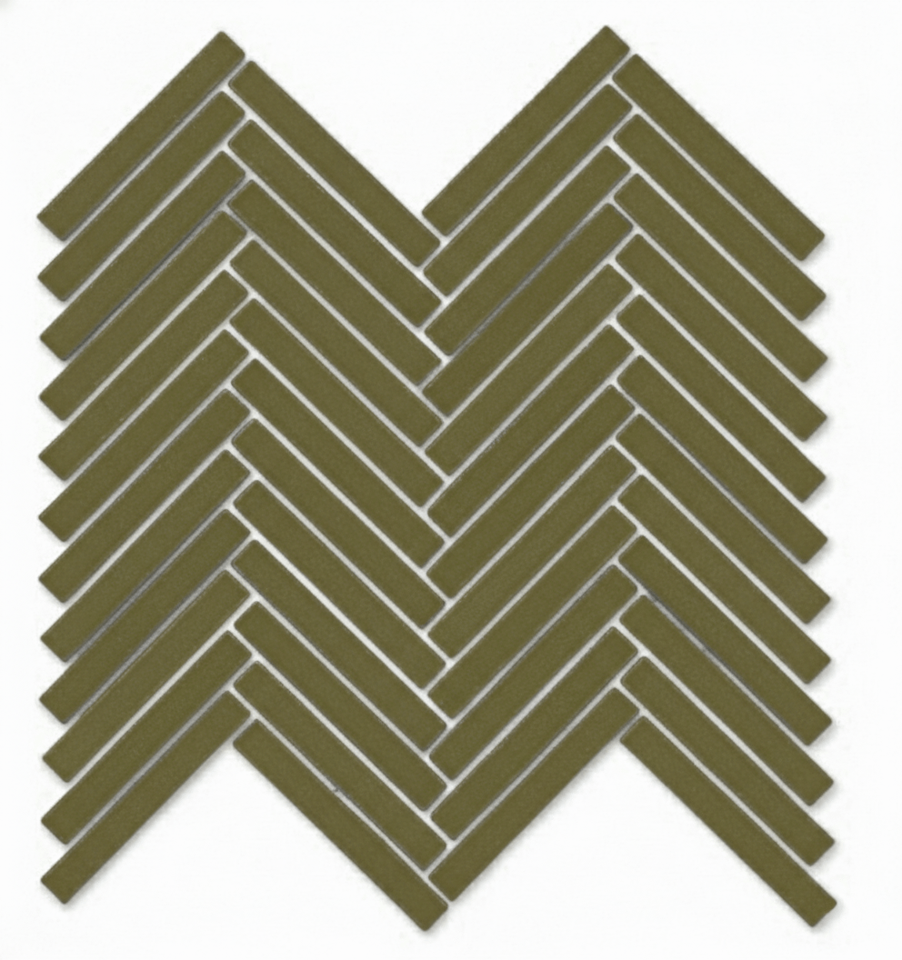 Glossy Finish Olive Green Gloss Duo Herringbone Ceramic tile 255x270 mm