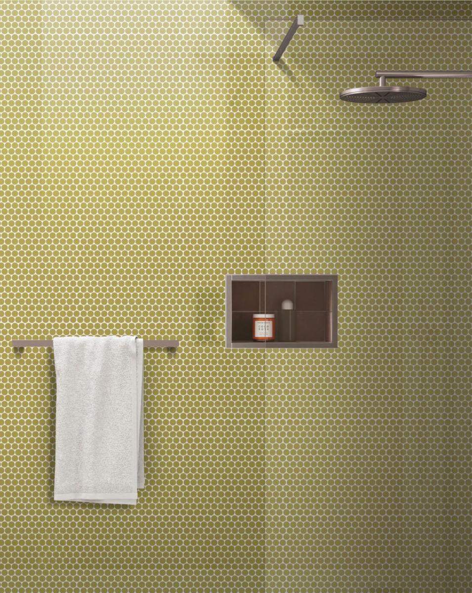 Glossy Finish Olive Gloss Penny Round Ceramic tile 294x313 mm