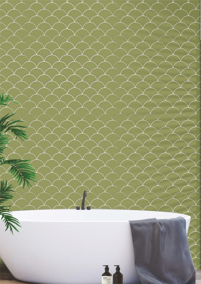 Glossy Finish Olive Green Gloss Fishscale Ceramic tile 292x292 mm