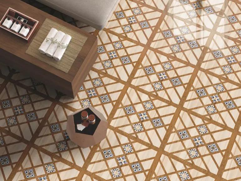 Glossy Finish PCG Moorish Wood Glazed Vitrified Tiles Floor Tiles
