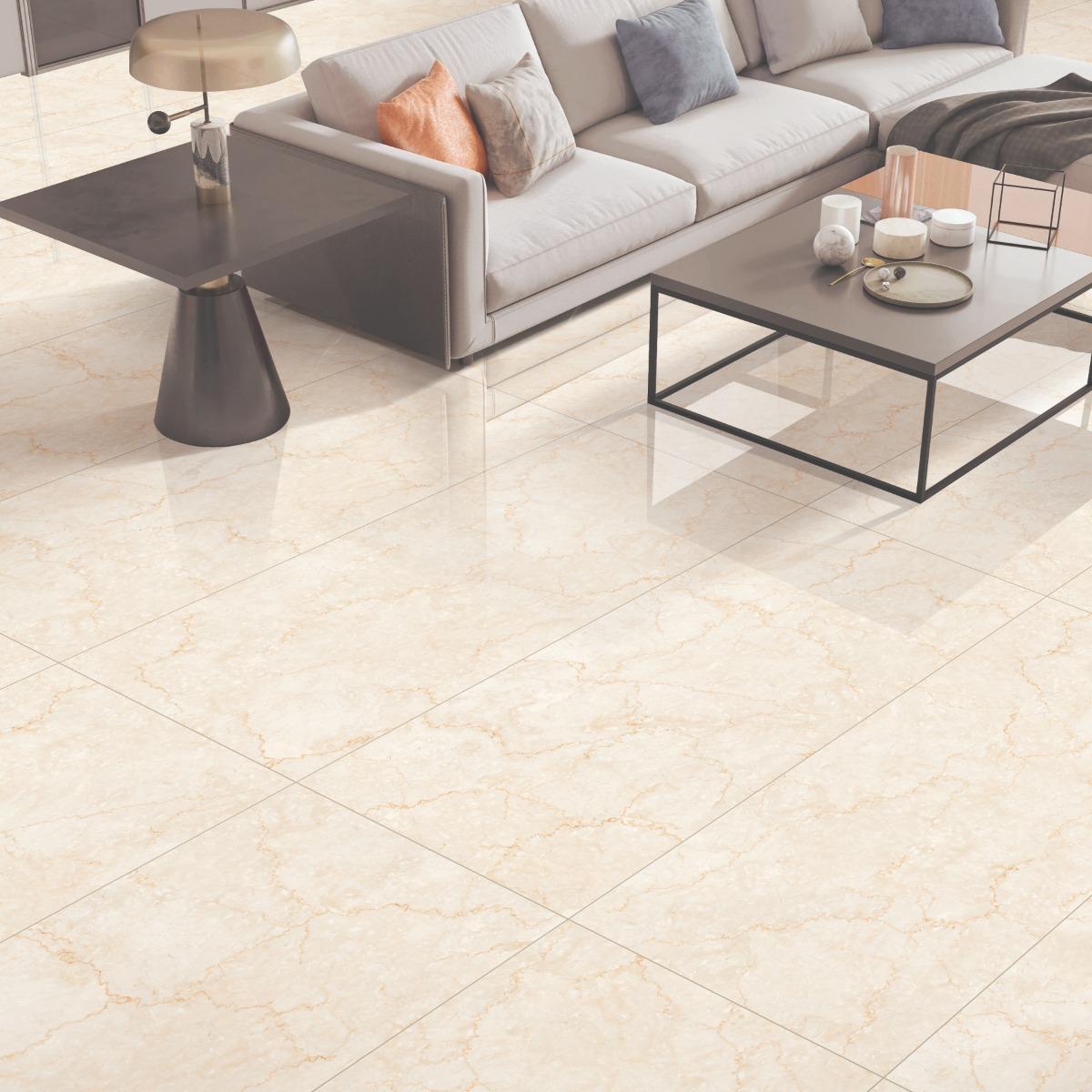 Glossy Finish PGVT Bottocino Beige LT Vitrified tile 600x1200 mm
