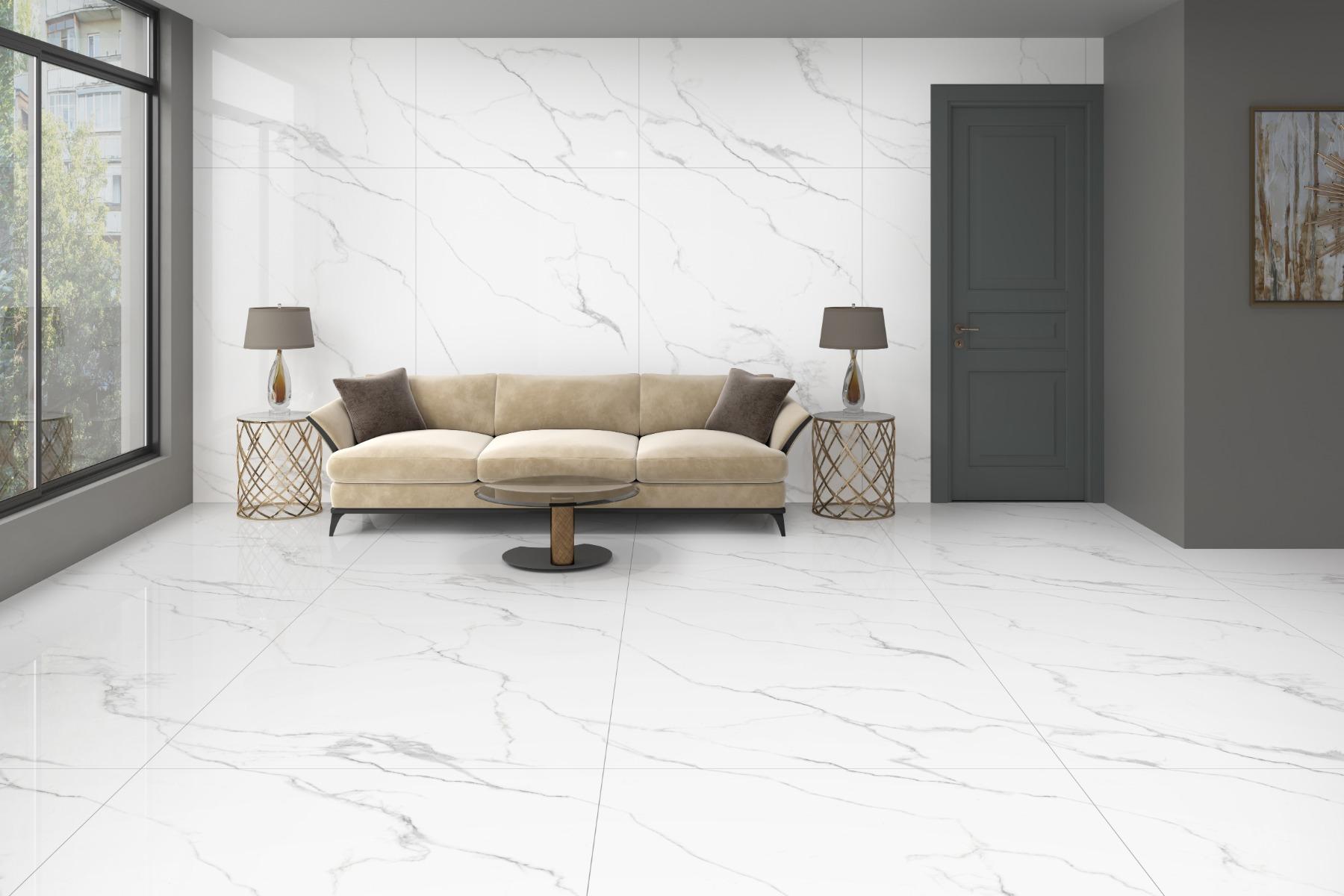 Glossy Finish PGVT Endless Statuario Marble Glazed Vitrified Tiles 1200x1800 mm