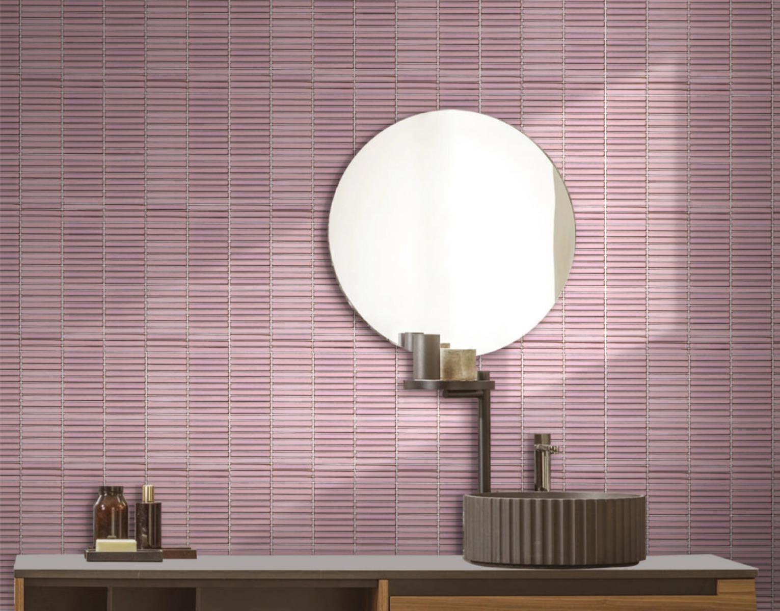 Glossy Finish Pink Gloss 3D Stacked Bone Ceramic tile 285x300 mm