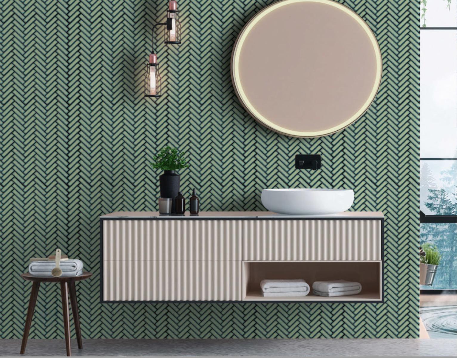 Glossy Finish Pista Gloss 3D Quad Herringbone Ceramic tile 275x282 mm