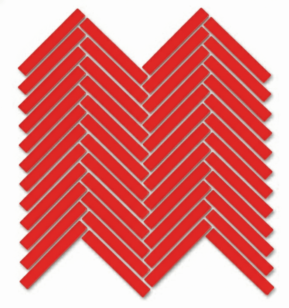 Glossy Finish Red Gloss Duo Herringbone Ceramic tile 255x270 mm