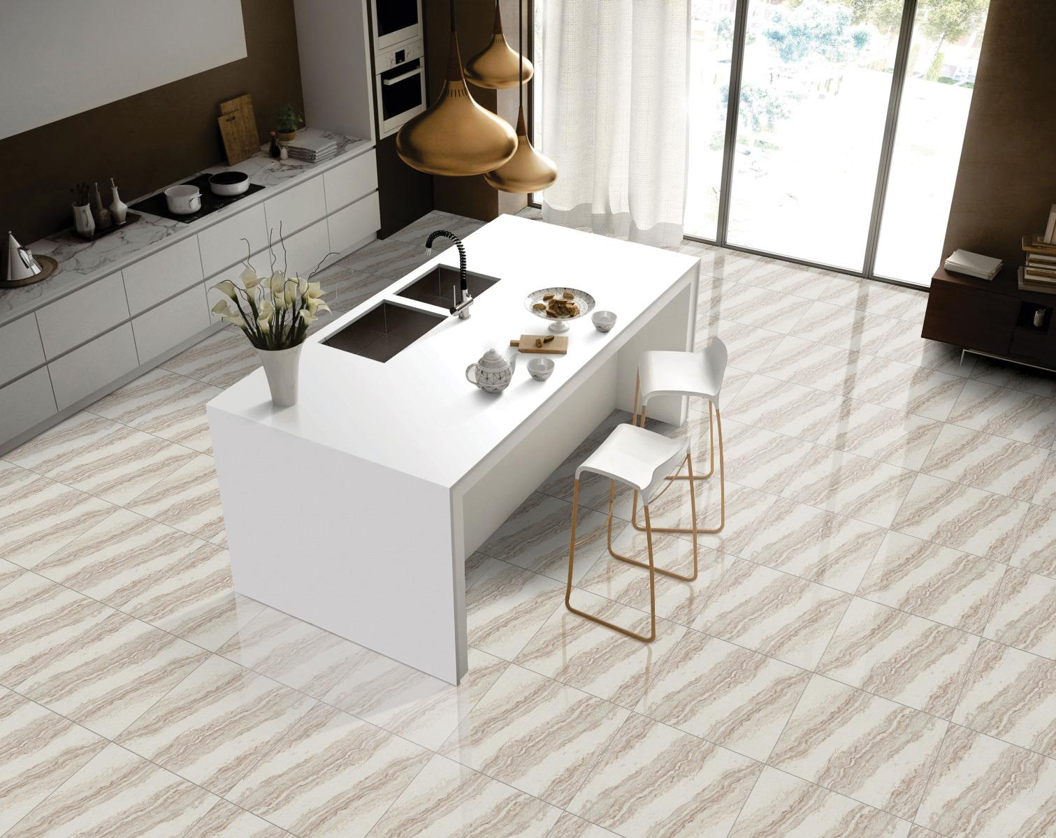 Glossy Finish River Beige Vitrified tile 600x600 mm