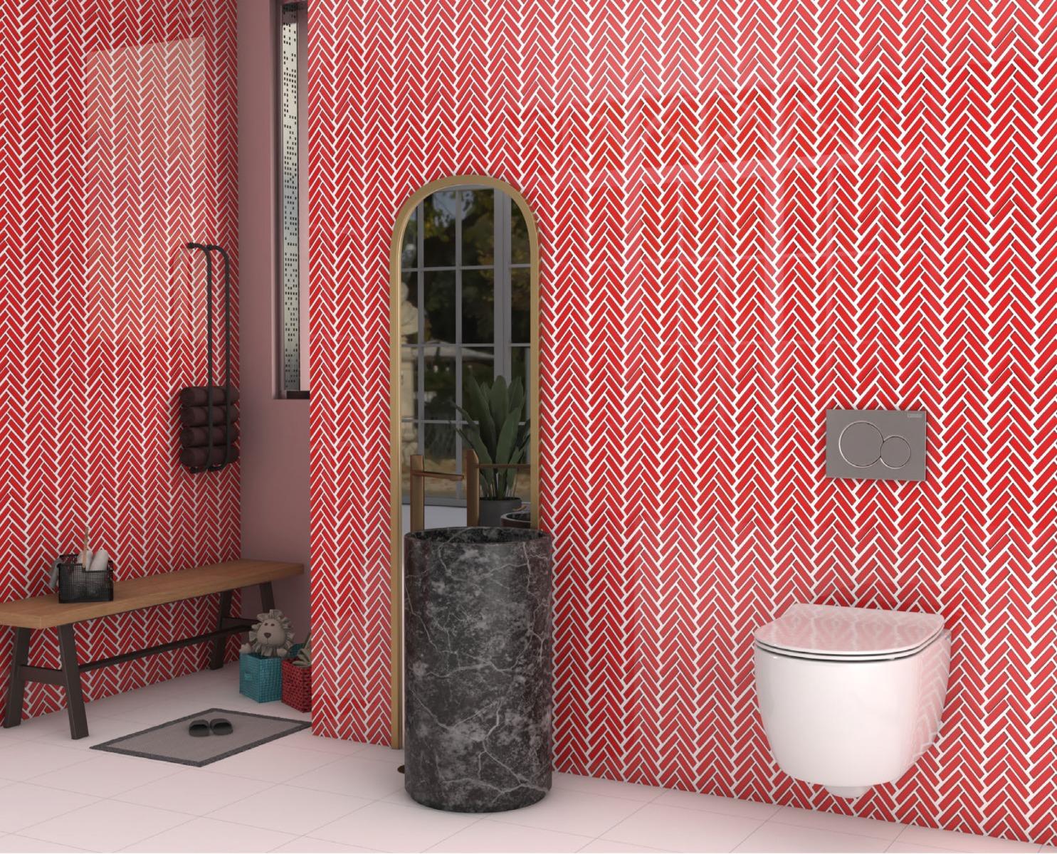 Glossy Finish Rose Gloss 3D Quad Herringbone Ceramic tile 275x282 mm