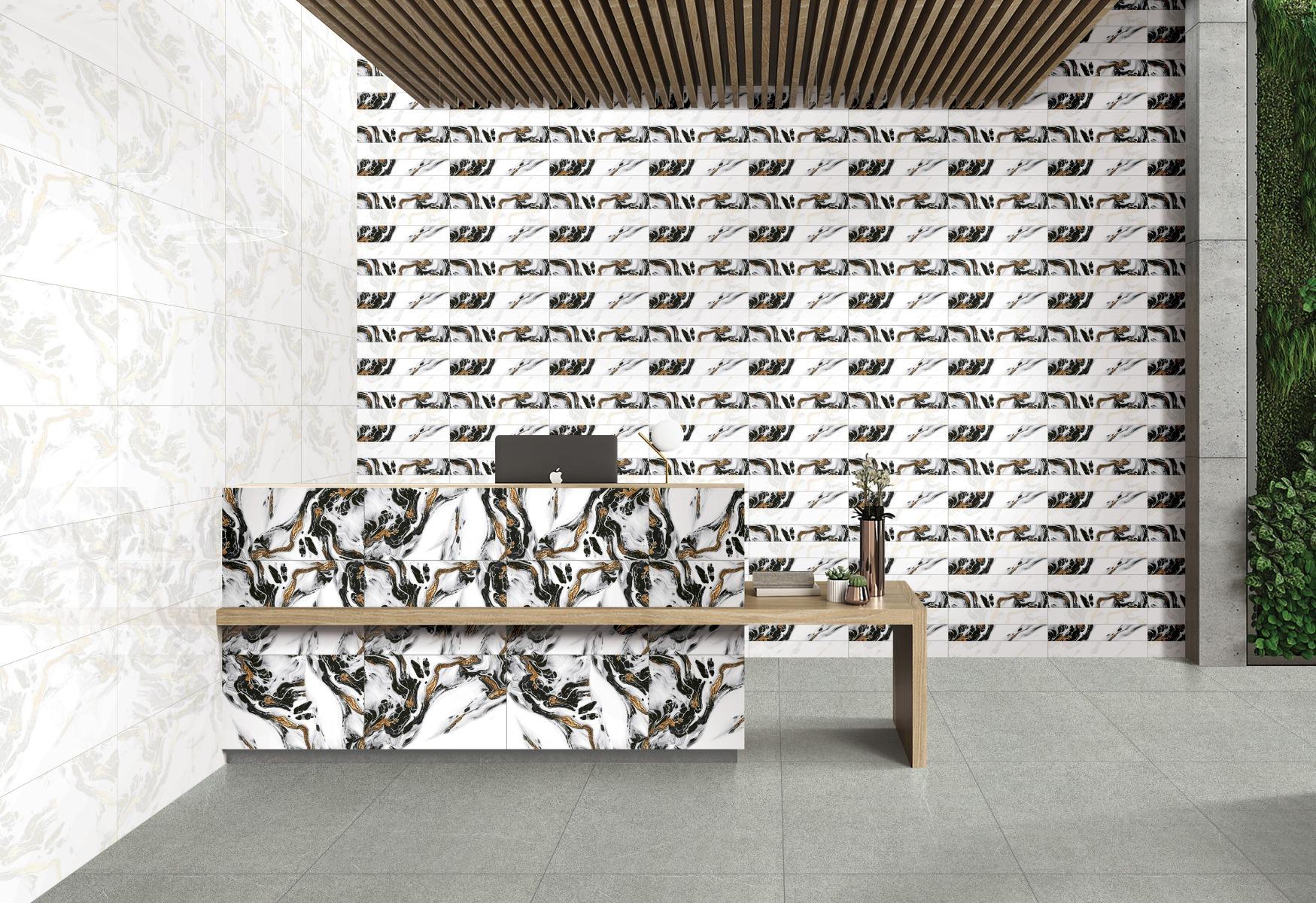 Glossy Finish SBG Fluid Marble Black Gold Ceramic tile 300x450 mm
