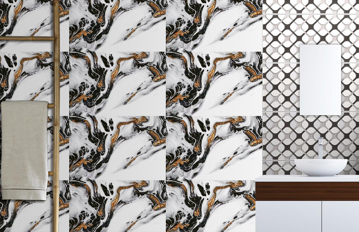 Glossy Finish SBG Fluid Marble Black Gold Ceramic tile 300x450 mm
