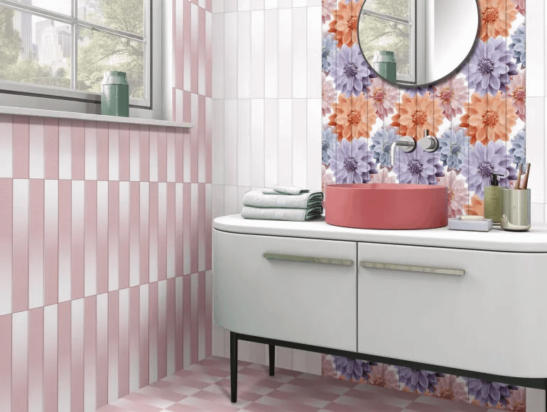 Glossy Finish SDG Dahlia Pink LT Ceramic tile 300x450 mm