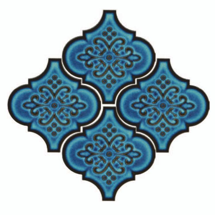 Glossy Finish Sea Blue Gloss Arabesco Ceramic tile 140x142 mm