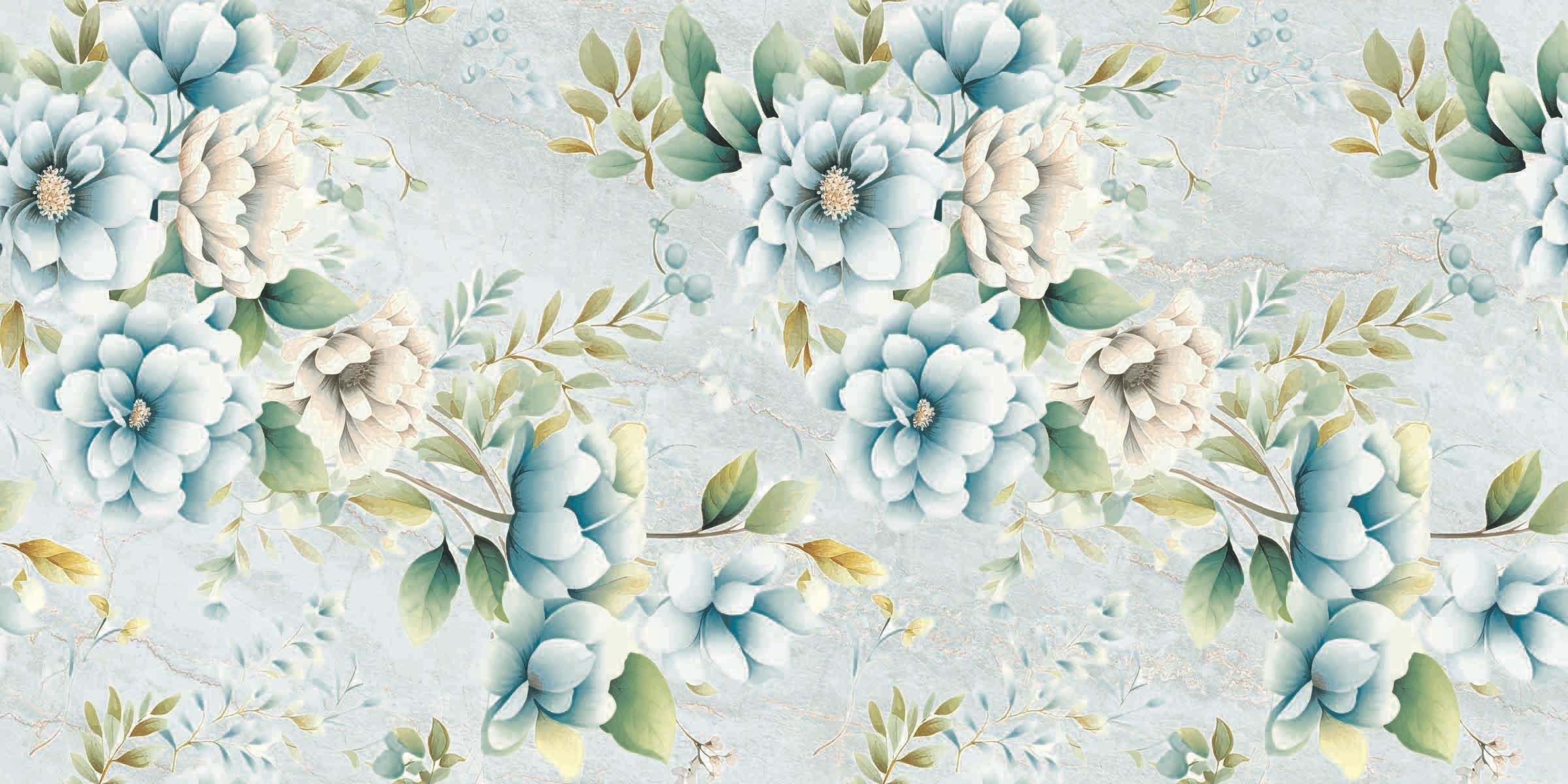 Glossy Finish Serene Floral Aqua Gloss Wallpaper Vitrified tile 600x1200 mm