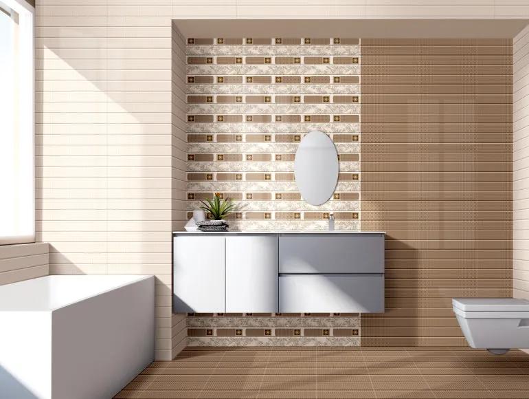 Glossy Finish  SBG Brown Ethnic Grid Strip Ceramic tile 300x450 mm