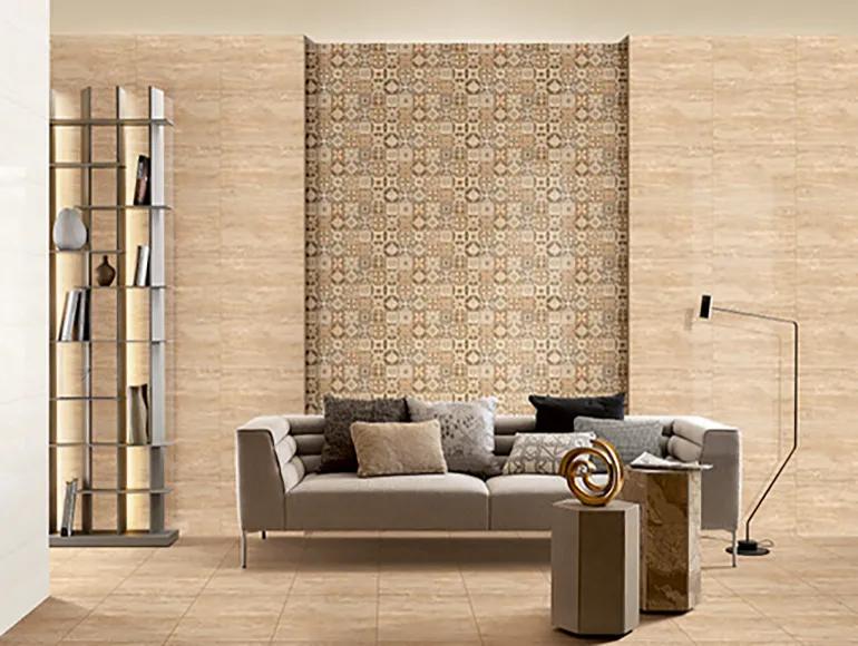 Glossy Finish SBG Navona Travertine Beige Ceramic tile 300x450 mm