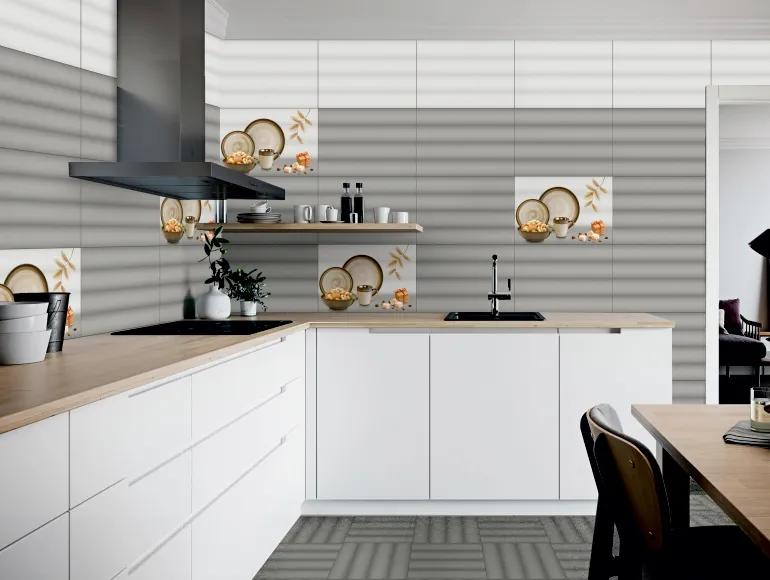 Glossy Finish SBG 3D Strips Grey DK Ceramic tile 300x450 mm