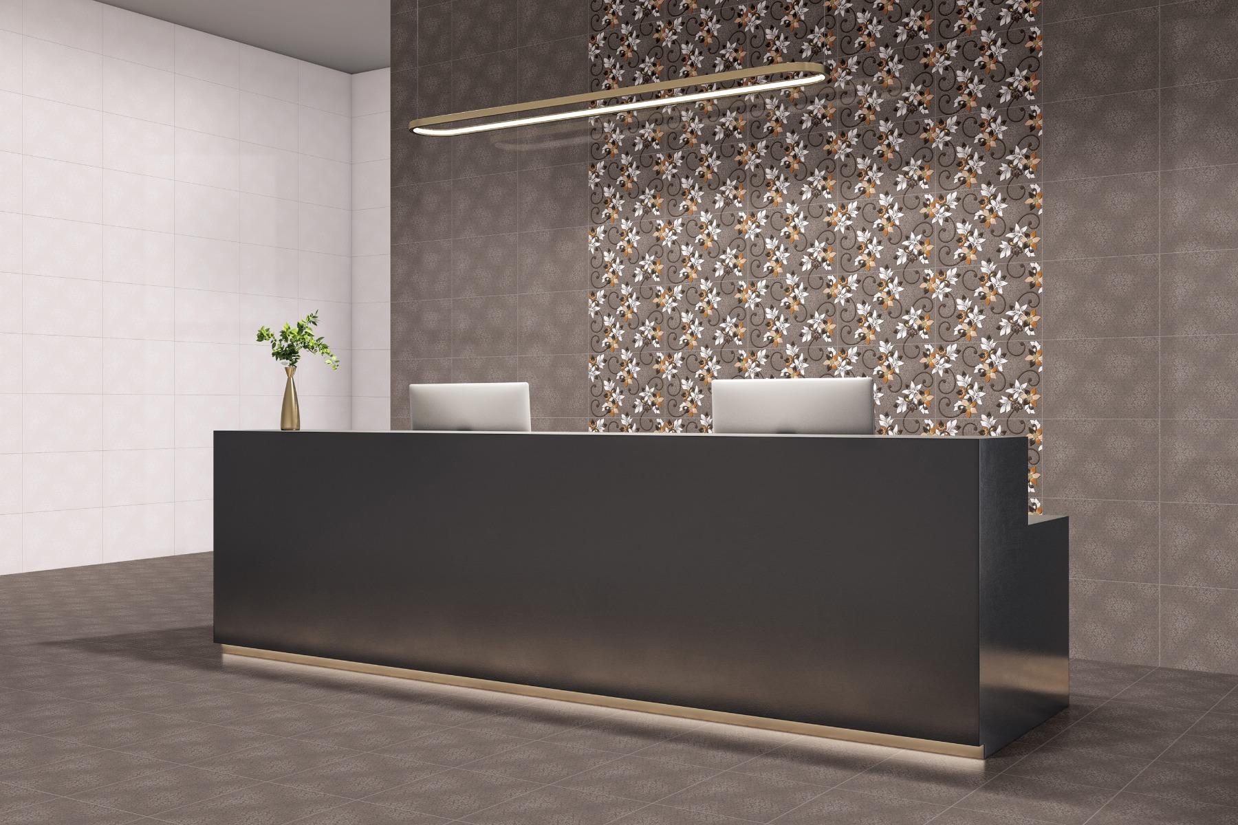 Glossy Finish SBG Damask Choco LT Ceramic tile 300x450 mm