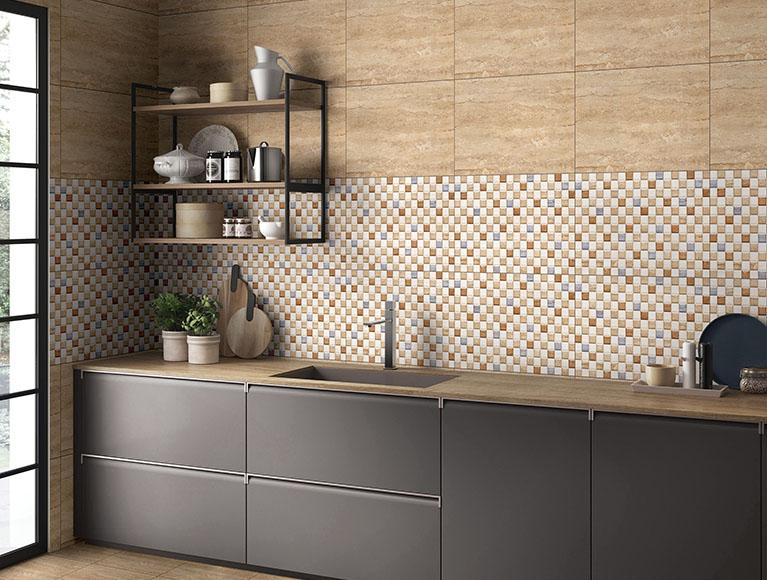 Glossy Finish SHG Travertine Mosaic HL Ceramic tile 300x450 mm