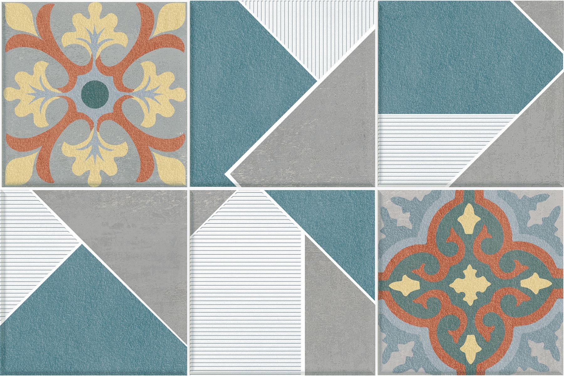 Matte Finish  SHM Cemento Triangle Floral HL Ceramic tile 300x450 mm