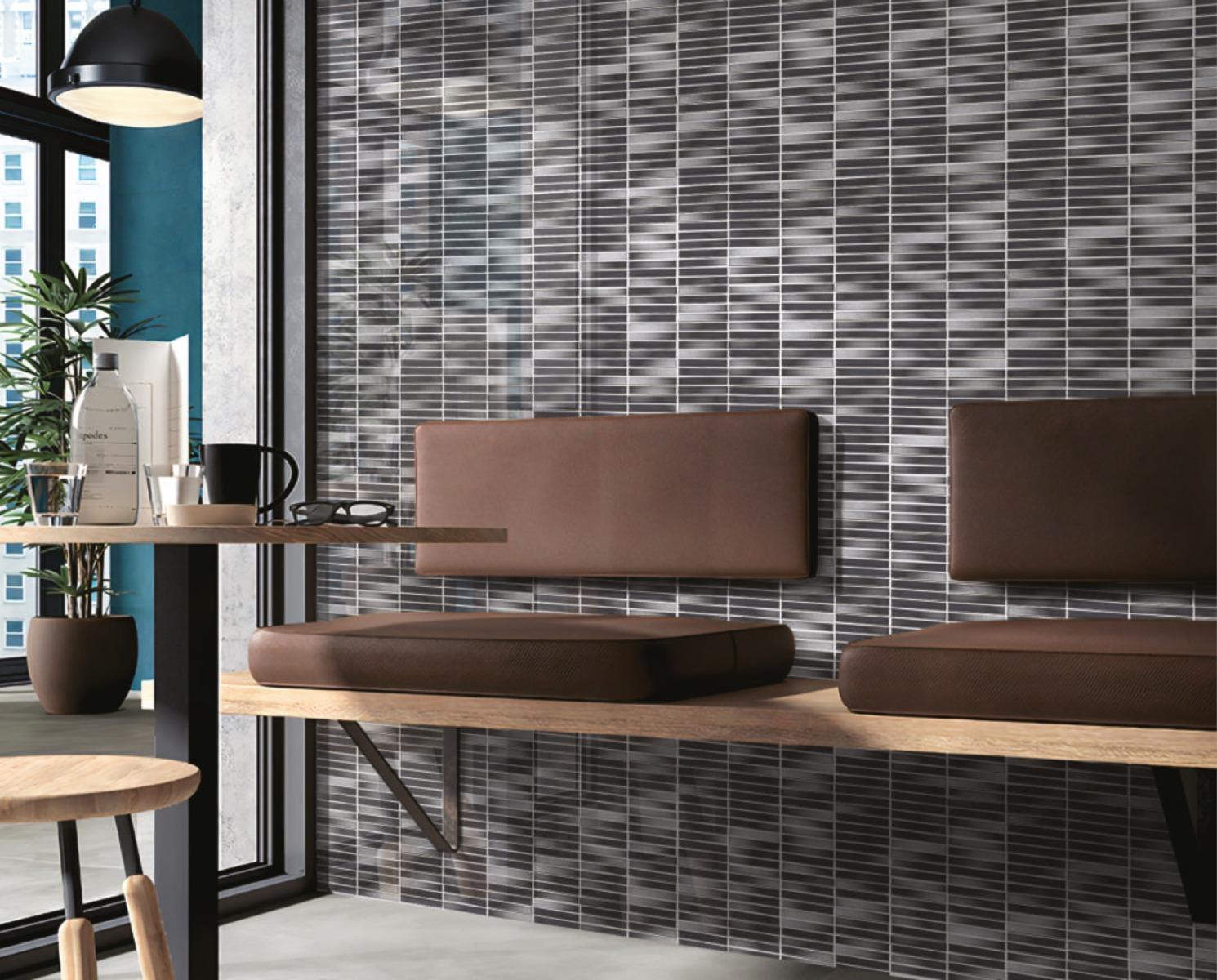 Glossy Finish Smoke Gloss 3D Stacked Bone Ceramic tile 285x300 mm