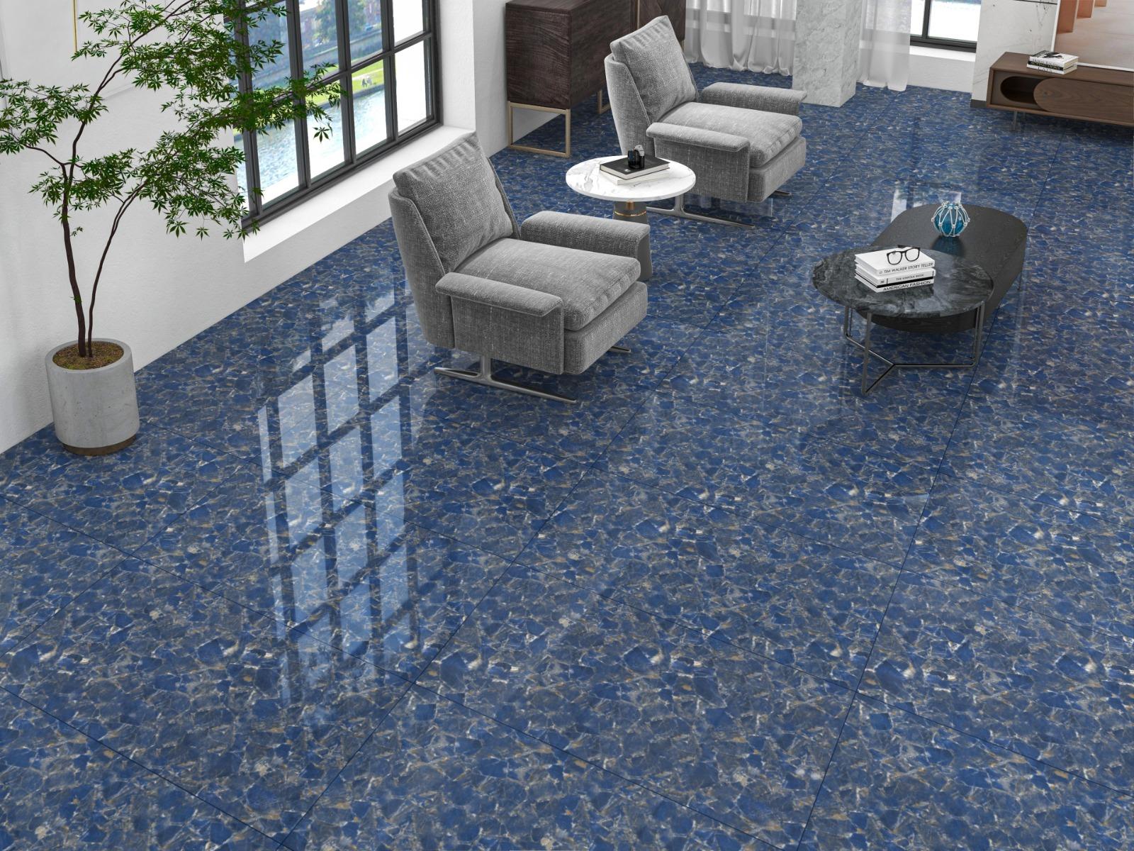 Super Glossy Finish DR Super Gloss Crystal Blue Marble Glazed Vitrified Tiles 600x1200 mm