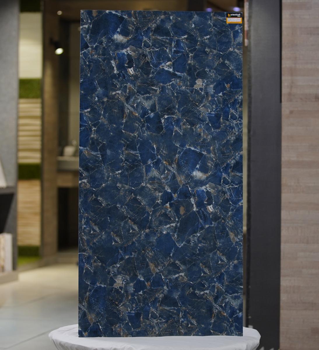 Super Glossy Finish DR Super Gloss Crystal Blue Marble Glazed Vitrified Tiles 600x1200 mm