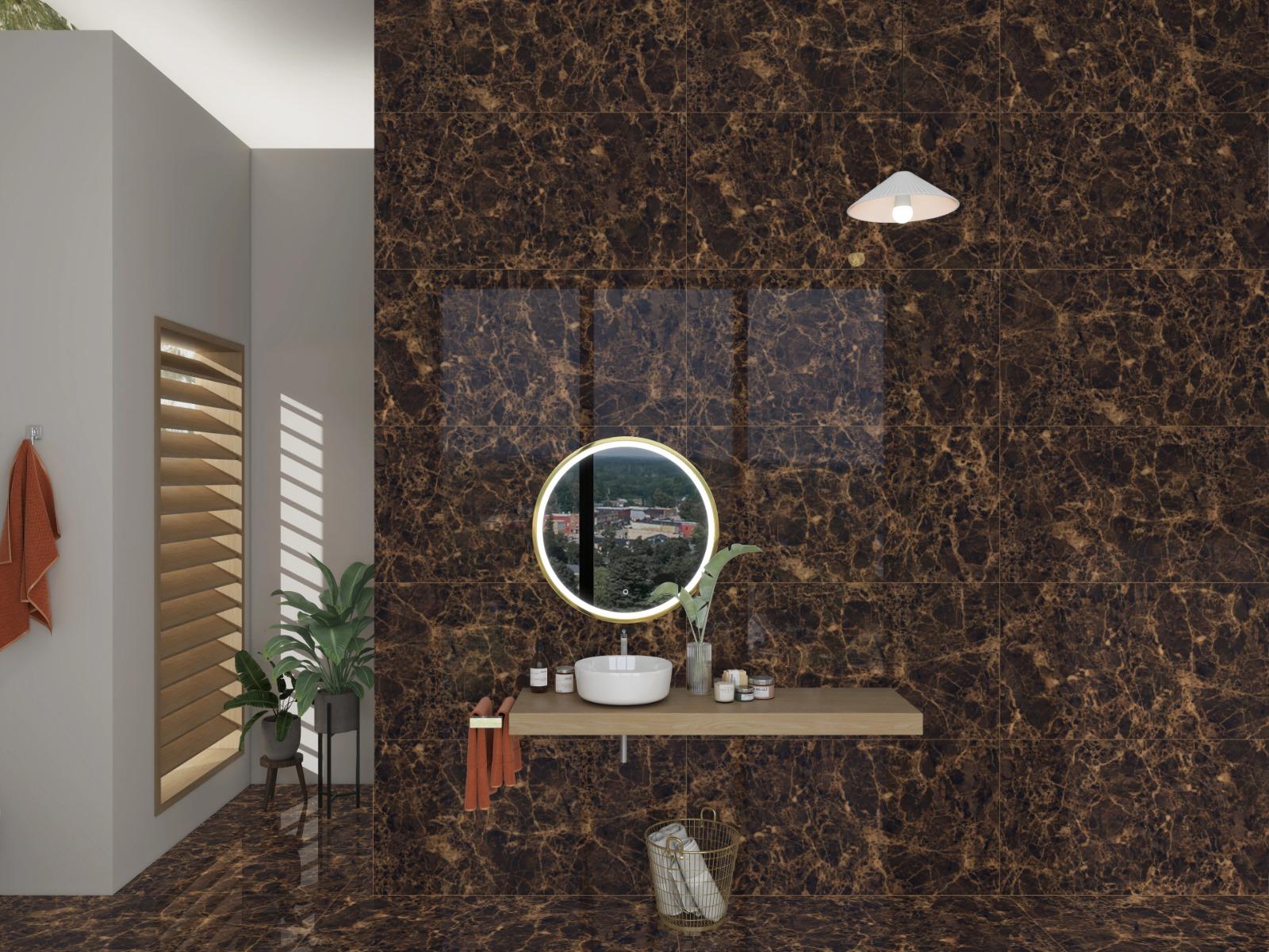 Super Glossy Finish Super Gloss Emperador Brown Marble Glazed Vitrified Tiles 600x1200 mm