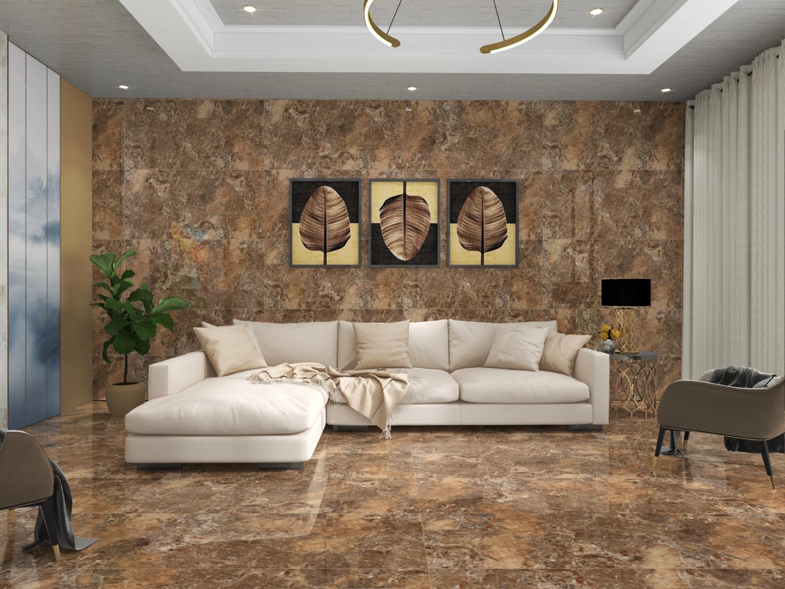 Super Glossy Finish Super Gloss Emperador Honey Marble Glazed Vitrified Tiles 600x1200 mm