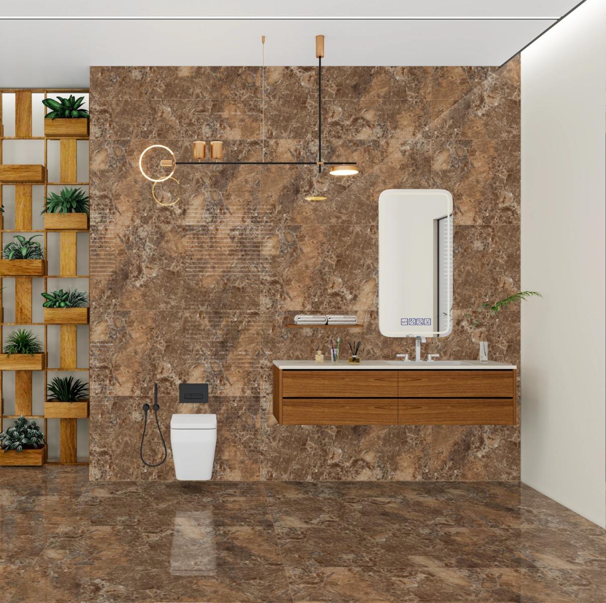 Super Glossy Finish Super Gloss Emperador Honey Marble Glazed Vitrified Tiles 600x1200 mm