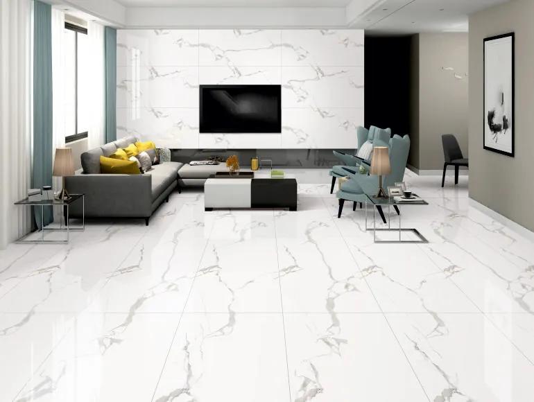 Super Glossy Finish Super Gloss Endless Calacatta Marble Glazed Vitrified Tiles 600x1200 mm