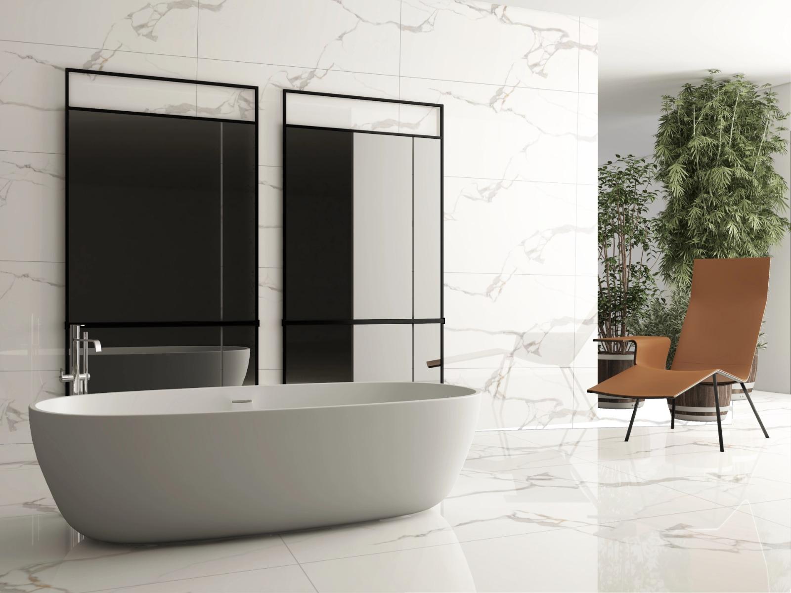 Super Glossy Finish Super Gloss Endless Calacatta Marble Glazed Vitrified Tiles 600x1200 mm