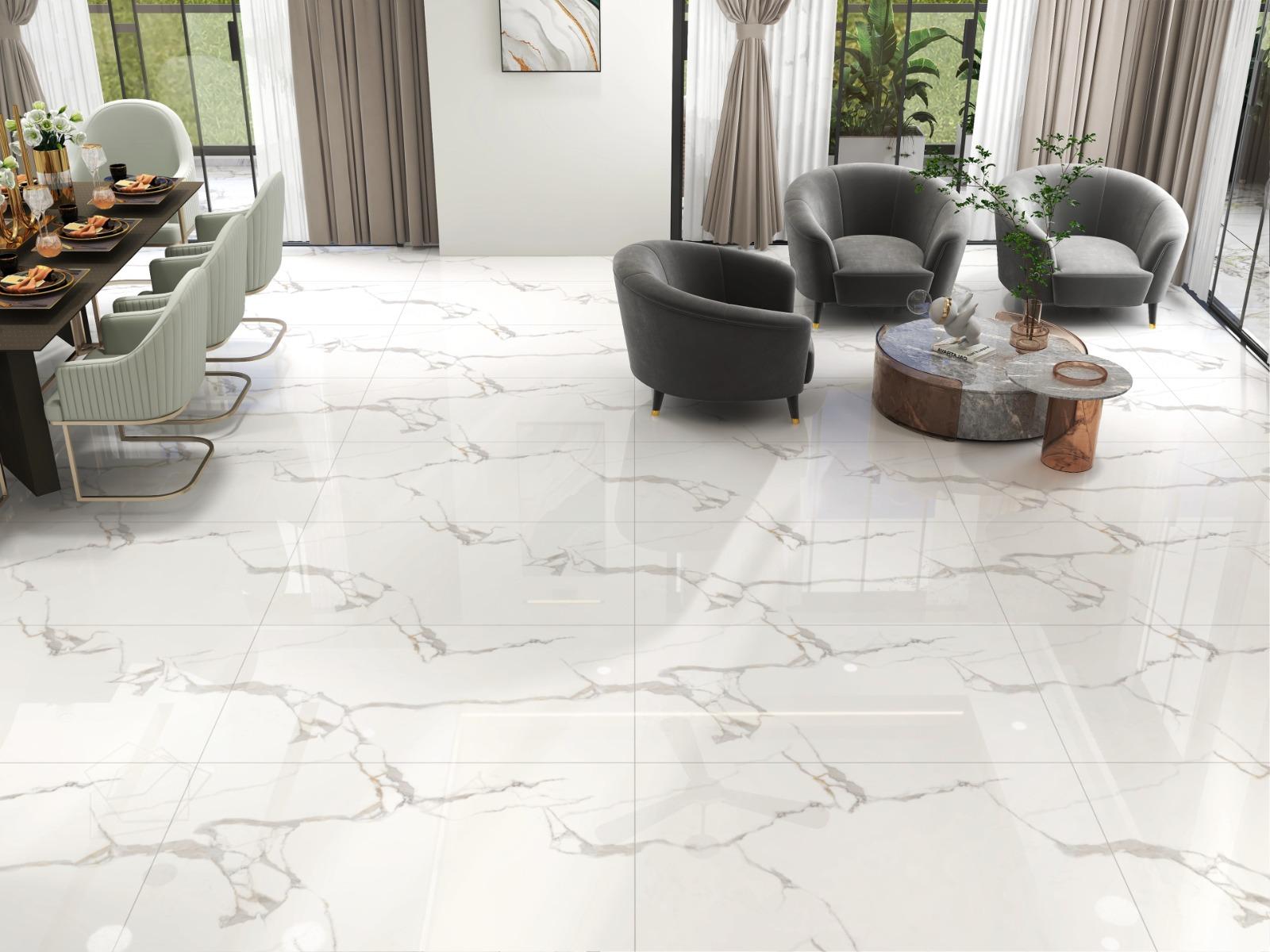 Super Glossy Finish Super Gloss Endless Calacatta Marble Glazed Vitrified Tiles 600x1200 mm