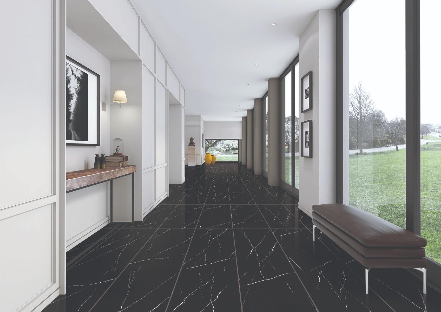 Super Glossy Finish DR Super Gloss Marquina Black Vitrified tile 600x1200 mm