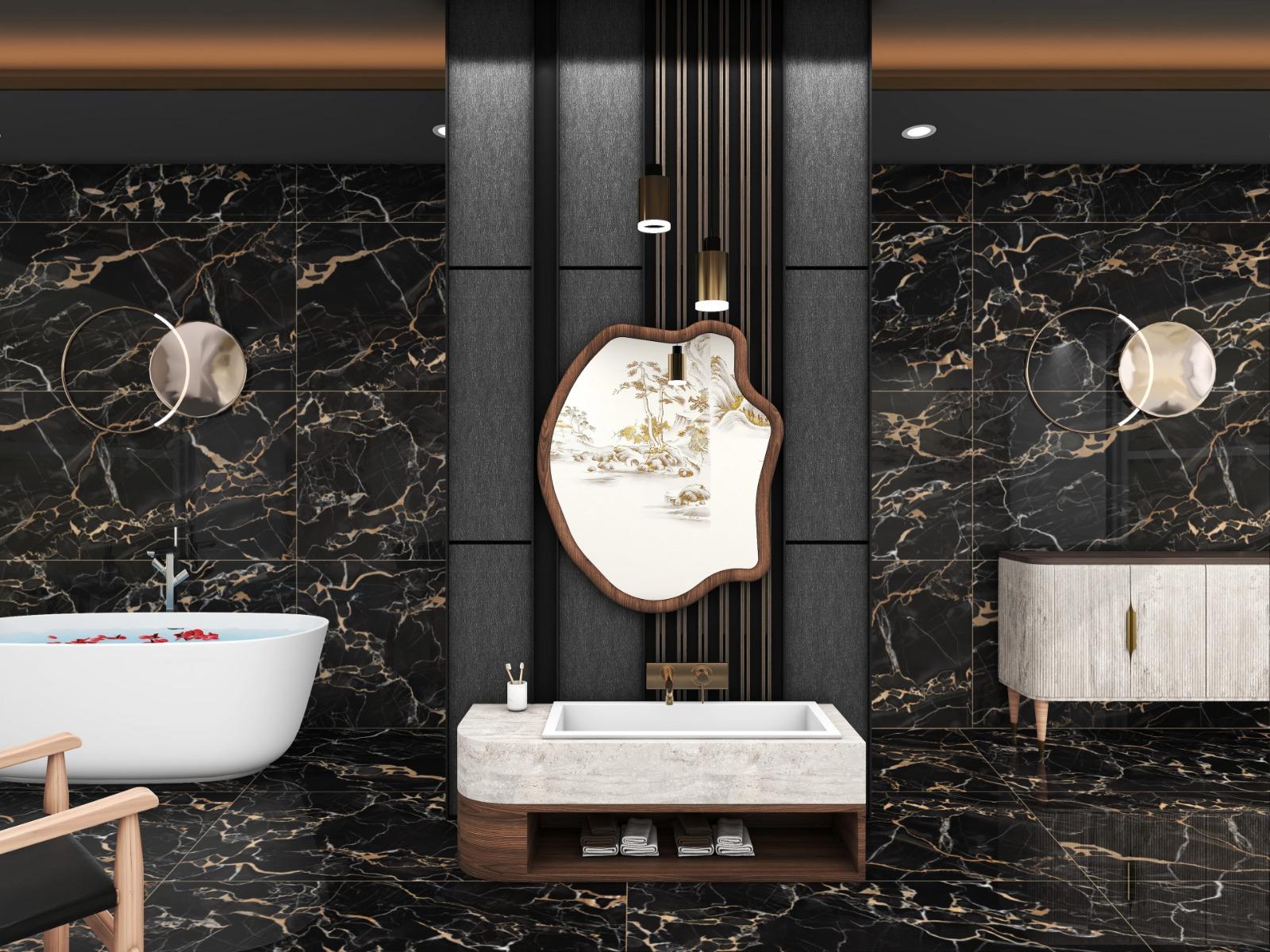 Glossy Finish  Super Gloss Portoro Gold Marble Vitrified tile 600x1200 mm