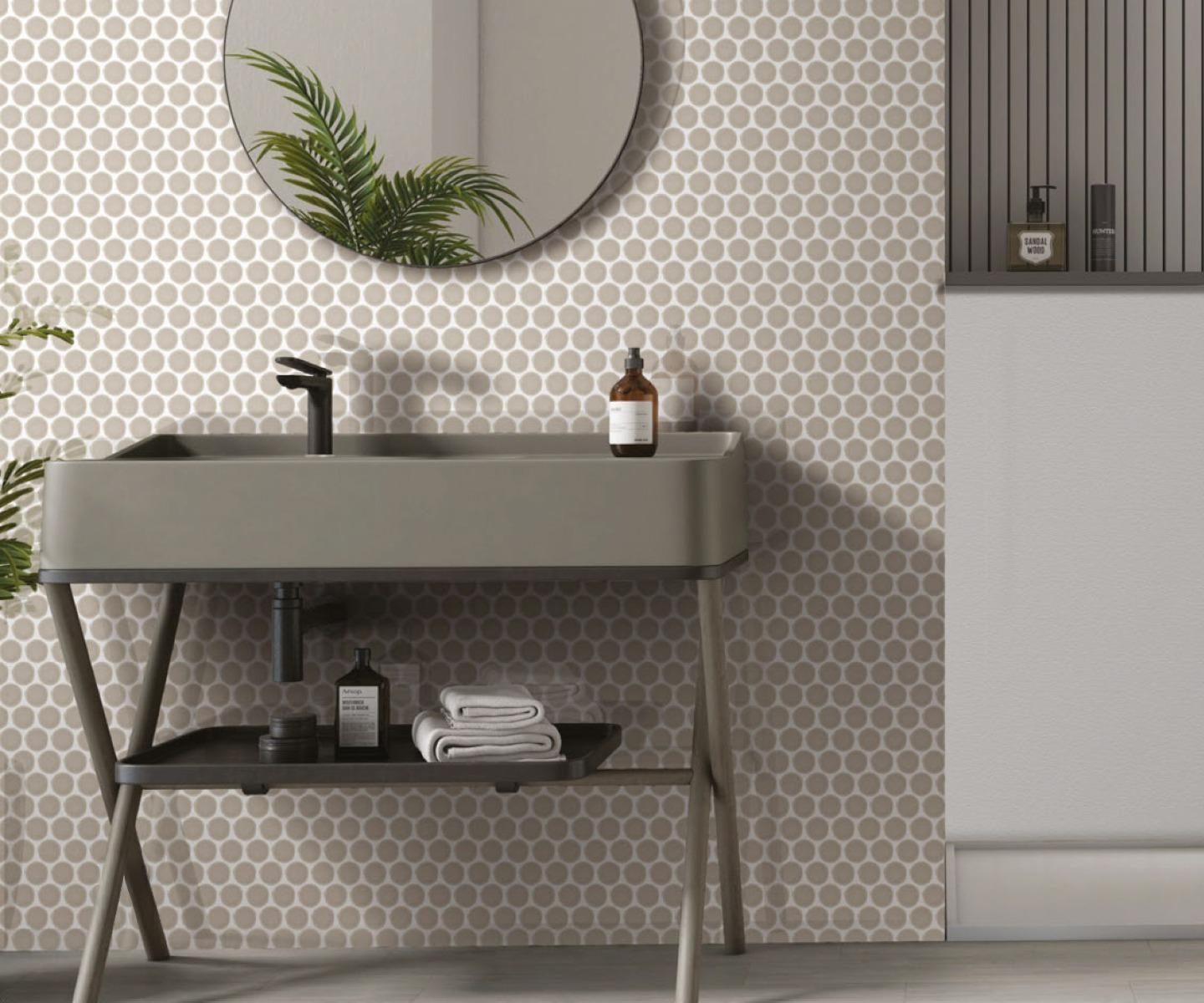 Glossy Finish Taupe Gloss Coin Ceramic tile 320x330 mm